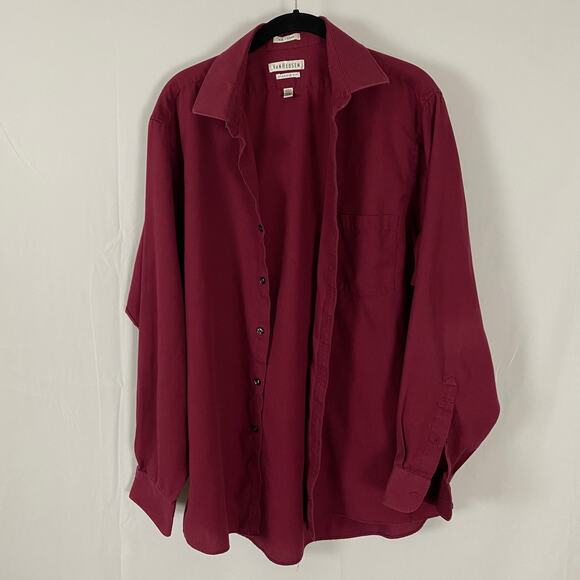 Van Heusen Burgundy Pin Cord Button-Up Shirt Long Sleeve Men's Large Classic Fit - Picture 10 of 13